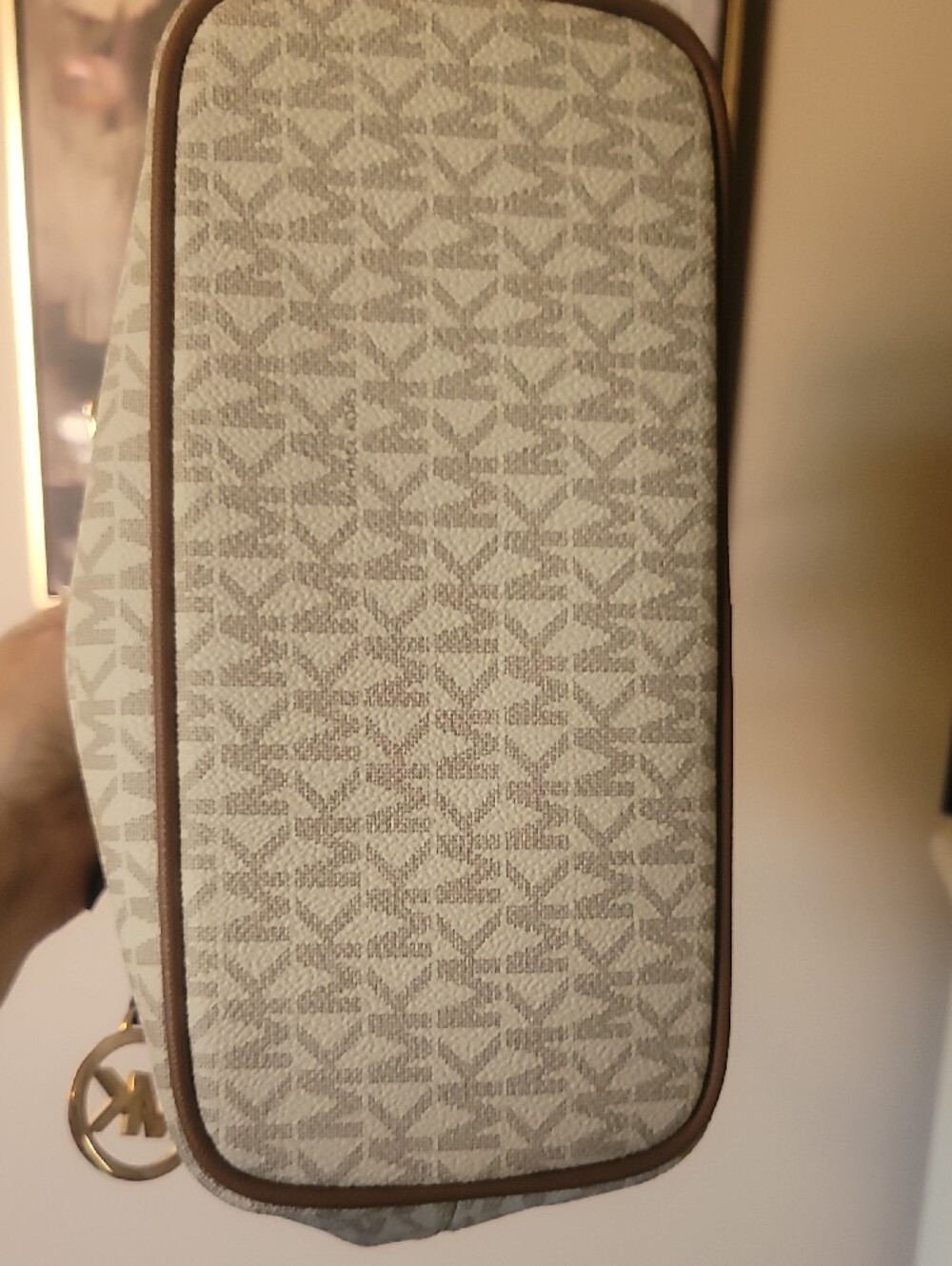 Michael Kors Beige Extra Small Signature Tote with Brown Trim - Picture 3 of 5